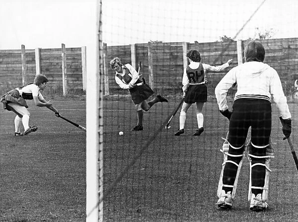 Anne Witworth (second left) scores for the first team in a practice match for the Durham