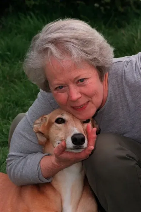 Framed Print : Annette Crosbie Actress April 98 With one ofher greyhound dogs A©Mirrorpix