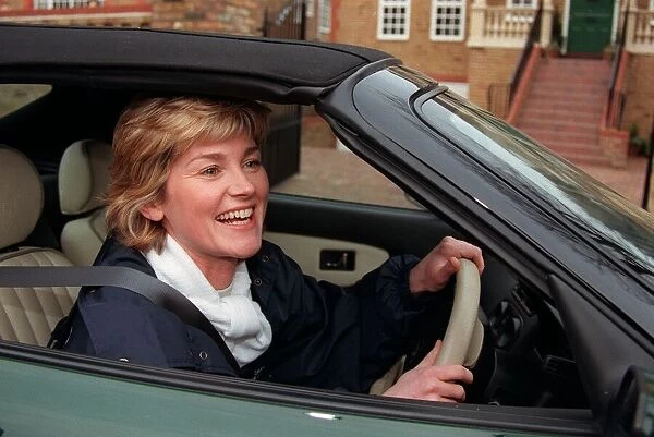 Anthea Turner TV Presenter December 1996. Sitting in her car