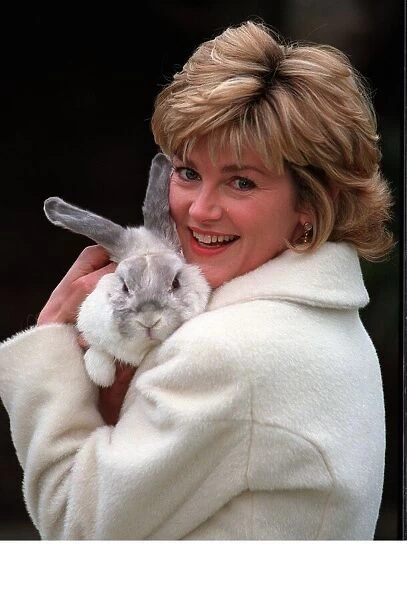 Anthea Turner tv presenter with q t the rabbit for the launch of her new tv programme