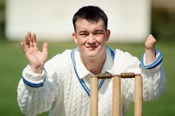Framed Print : Anthony Matthews, who has one hand, keeps wicket for Stobswood Cricket Club