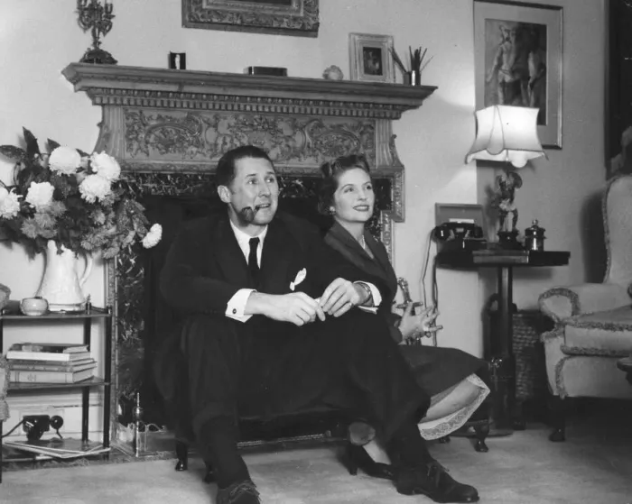 Framed Print : Anthony Quayle and wife Dorothy Hyson sitting by fire place of their London home - 24 Framed Print : Anthony Quayle and wife Dorothy Hyson sitting by fire place of their London home - 24