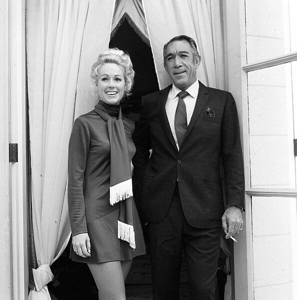 Anthony Quinn with actress Jan Daley at the Dorchester Hotel