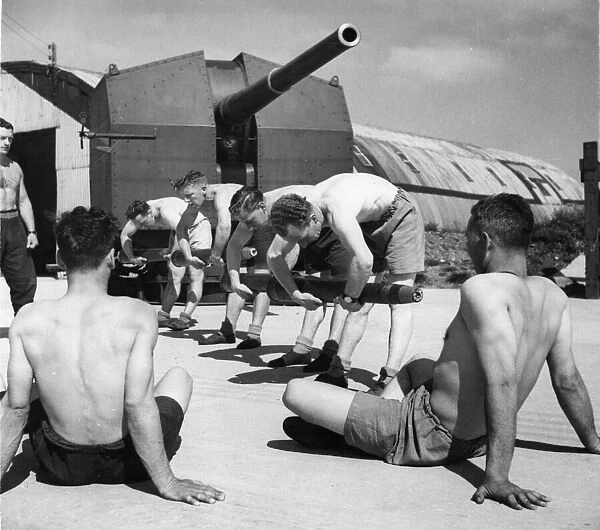 Anti-aircraft gunners of Anti-aircraft Command are undergoing a new series of physical