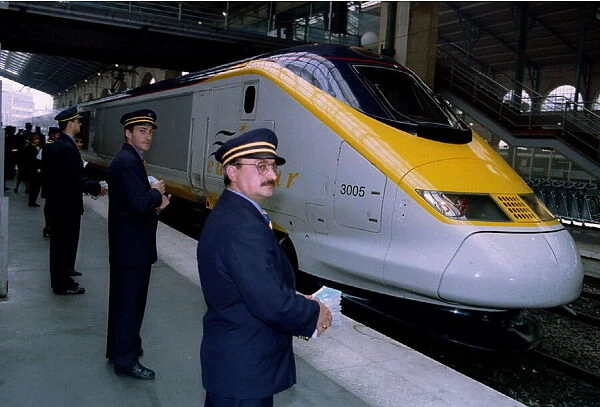 Anxious Channel Tunnel rail staff waiting for the Eurostar Channel Tunnel train to leave