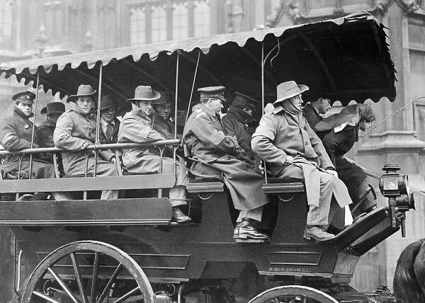 Anzac troops arriving at the Palace of Westminster for the opening of parliament