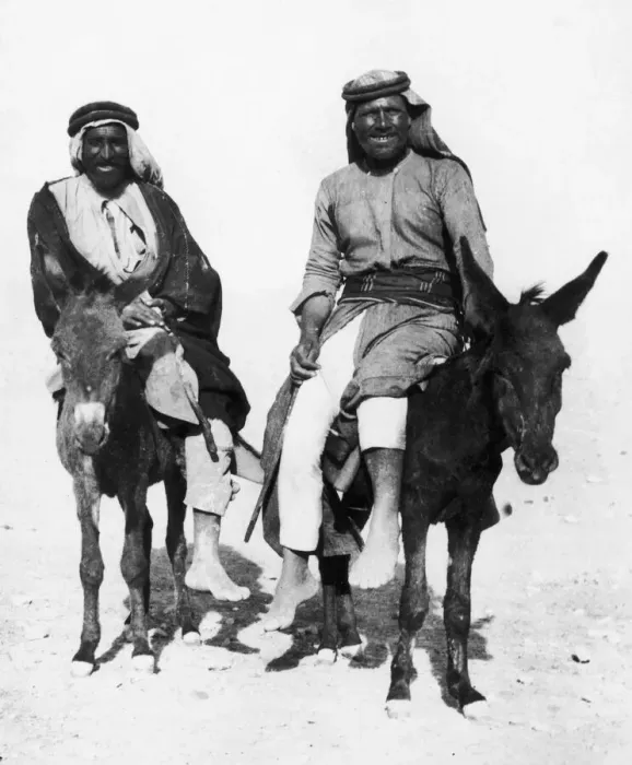 Framed Print : Two Arabs seen here on donkeys return to Beersheba following the towns occupation by Framed Print : Two Arabs seen here on donkeys return to Beersheba following the towns occupation by