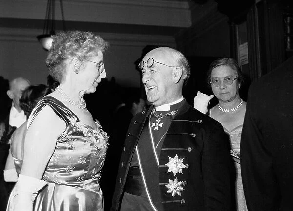 The Archbishop of Canterbury Dr Geoffrey Fisher talking to Miss Florence Hobsbrough