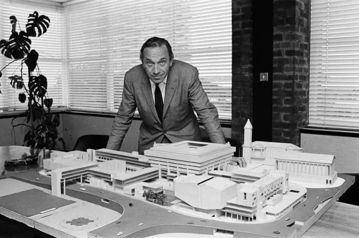 Framed Print : Architect John Madin with a model of the Civic Centre Development, Paradise Circus