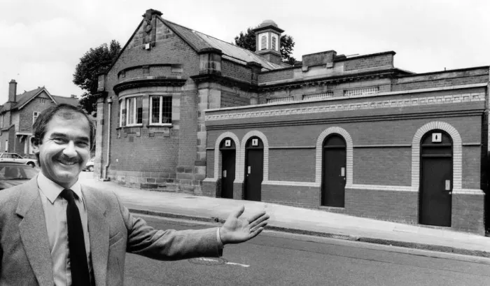 Framed Print : Architect Terry Bracewell shows off the Albany Road toilets blending in with Earlsdon Framed Print : Architect Terry Bracewell shows off the Albany Road toilets blending in with Earlsdon