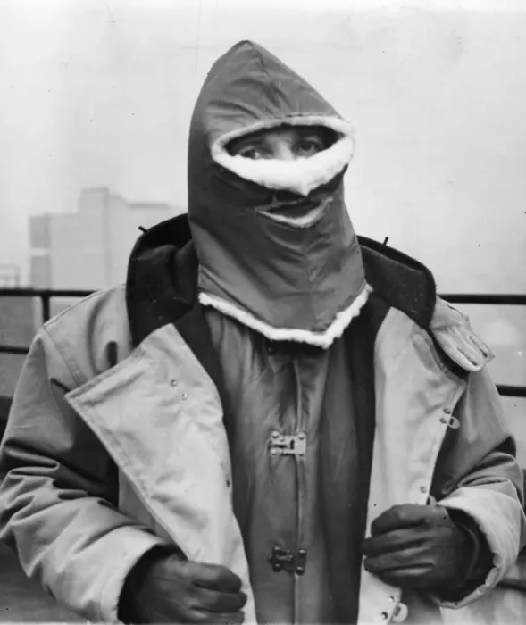 Framed Print : Arctic Visor modelled. New clothing for merchant seamen Framed Print : Arctic Visor modelled. New clothing for merchant seamen
