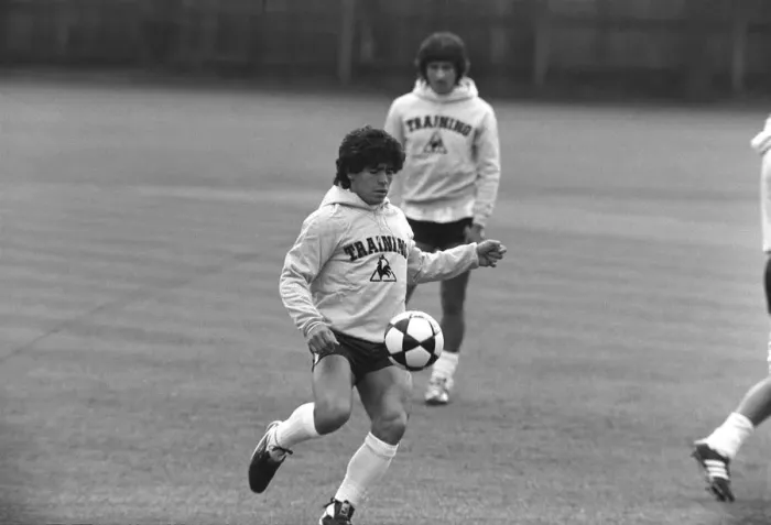Framed Print : Argentina football star Diego Maradona during a taining session May 1980