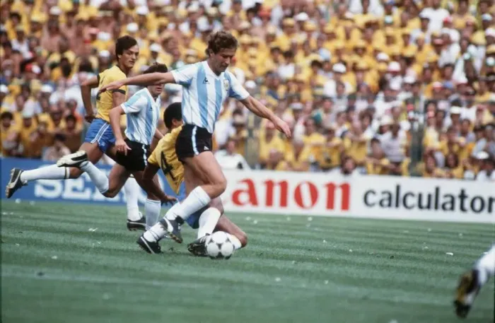 Framed Print : Argentina v Brazil 1982 World Cup match Calderon tackled by Luisinho Framed Print : Argentina v Brazil 1982 World Cup match Calderon tackled by Luisinho