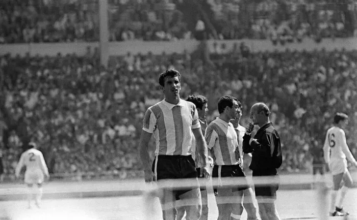 Framed Print : Argentinian players argue with Rudolph Kreitlin 1966 referee during quarter Framed Print : Argentinian players argue with Rudolph Kreitlin 1966 referee during quarter