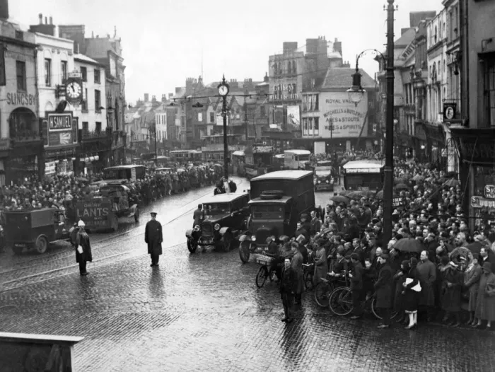 Framed Print : Armistice Day. Inspector Langford and PC 150 Smith are standing in the road to halt Framed Print : Armistice Day. Inspector Langford and PC 150 Smith are standing in the road to halt