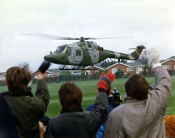 An Army Air Corp Westand Lynx lands at Parkway School, West Denton