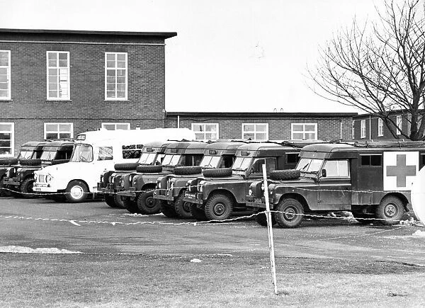 Army ambulances on stand by at Albermarle Barracks, Ouston