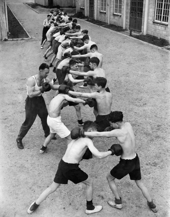 Framed Print : Army Cadet Force hare boxing as part of their P. T. regime. April 1944 P014899 Framed Print : Army Cadet Force hare boxing as part of their P. T. regime. April 1944 P014899