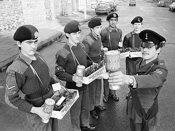 Army Cadets selling Poppies ahead of Remembrance Day, Teesside, November 1976
