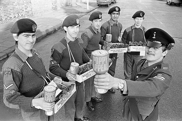 Army Cadets selling Poppies ahead of Remembrance Day, Teesside, November 1976