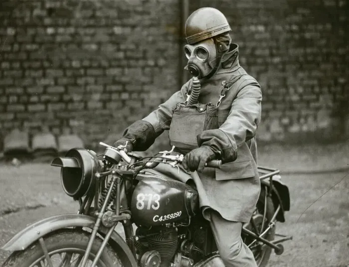 Framed Print : Army Despatch Rider August 1941 Riding motorbike wearing gas mask Framed Print : Army Despatch Rider August 1941 Riding motorbike wearing gas mask