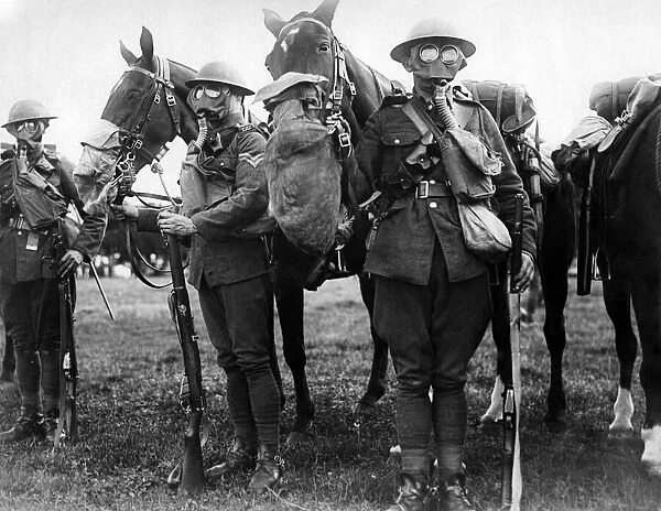 Army Efficiency Tests. Horses and men in gas masks. September 1917