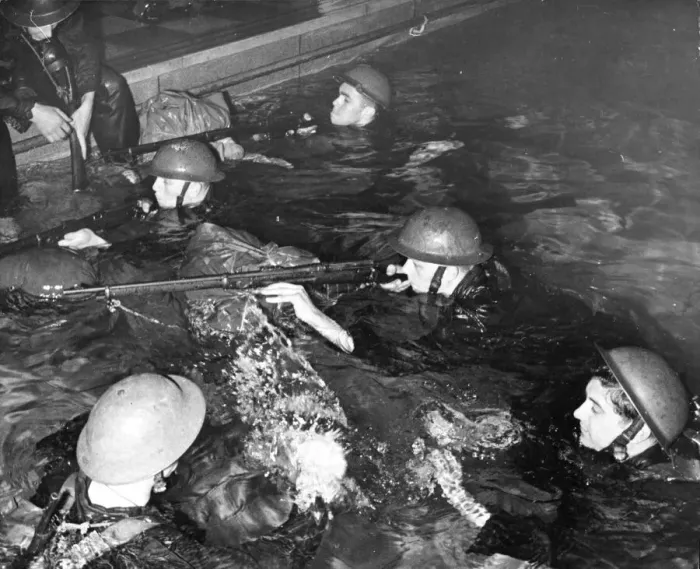 Framed Print : Army exercise in Water. Training in gun firing whilst in rivers, lanes or seas Framed Print : Army exercise in Water. Training in gun firing whilst in rivers, lanes or seas