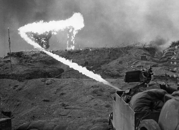 Army flamethrowers in action during the Second world War. Issued: April 1945