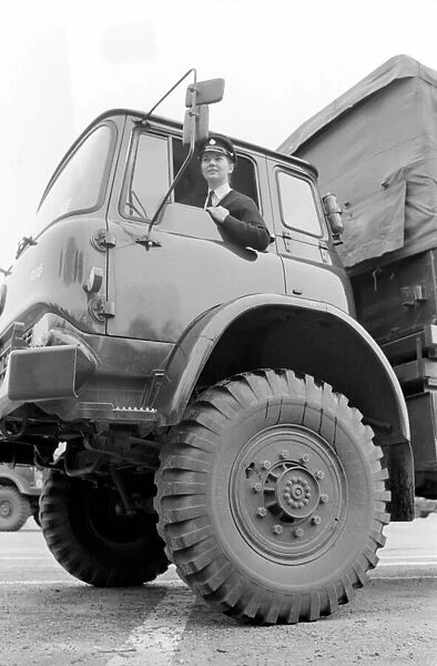 An Army girl in Germany learns to handle an army lorry instead of the usual Staff cars