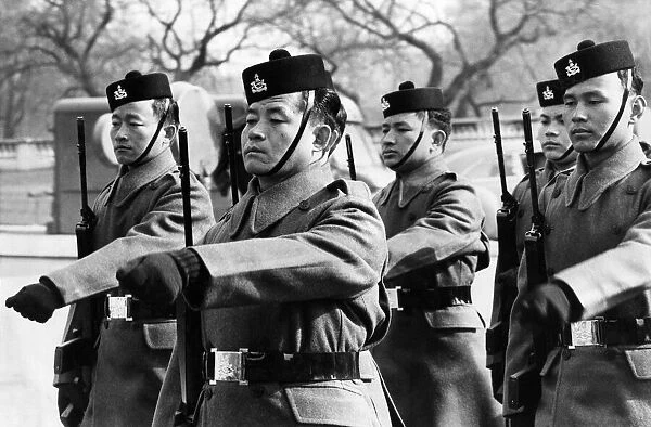 Army Gurkha: Sergeant Rambahdur Limbu (centre) Buckingham Palace today