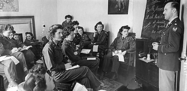 Army ladies during a lesson. It is not clear if the people are French