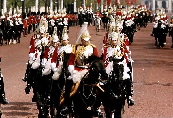 Army Regiments Household Cavalry marching in formation for the state visit of President