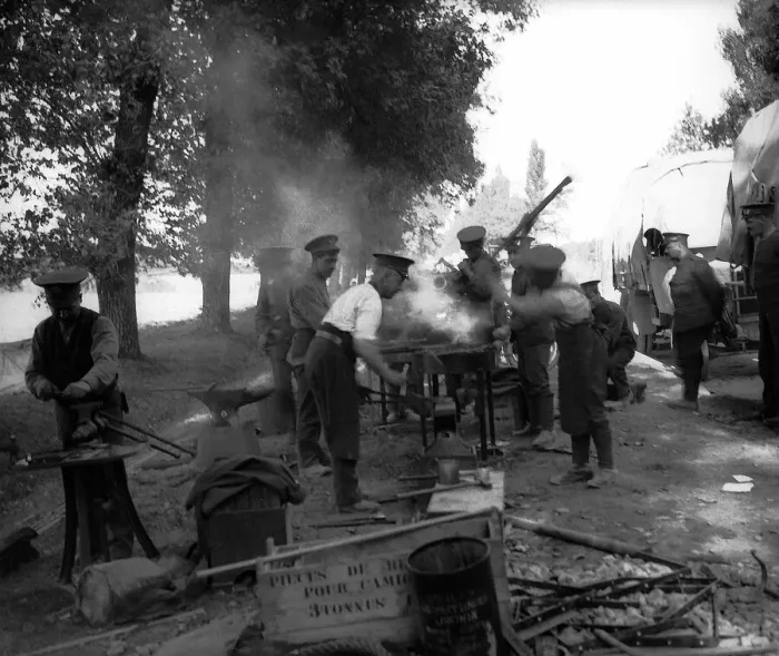 Framed Print : Army Service Corps working a forge in France, 1914. October 1914 saw the war enter a new Framed Print : Army Service Corps working a forge in France, 1914. October 1914 saw the war enter a new