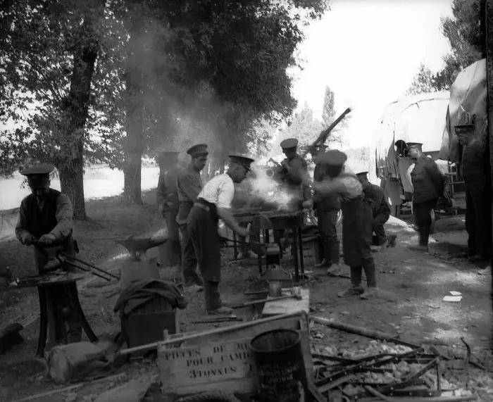 Framed Print : Army Service Corps working in France Working Forge Oct 1914 during World War One
