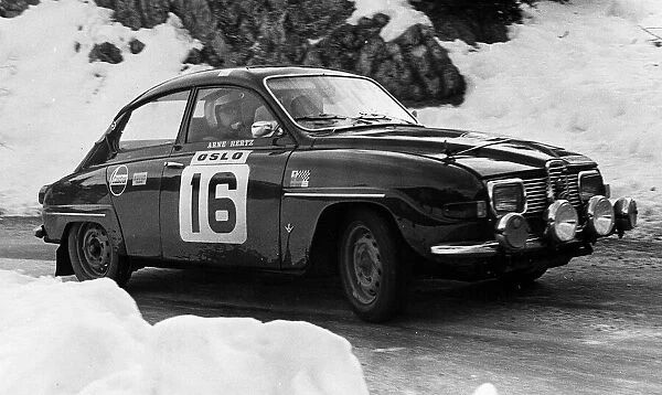 Arne Hertz and Lindberg driving Saab V4 Monte Carlo Rally in the St Auban Stage1970