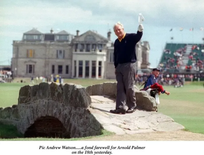 Framed Print : Arnold Palmer waves goodbye to crowds St Andrews Open golf Framed Print : Arnold Palmer waves goodbye to crowds St Andrews Open golf