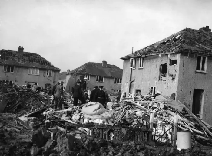 Framed Print : ARP personnel, Air Raid Wardens and Firemen search the devastation of Rowlston Framed Print : ARP personnel, Air Raid Wardens and Firemen search the devastation of Rowlston