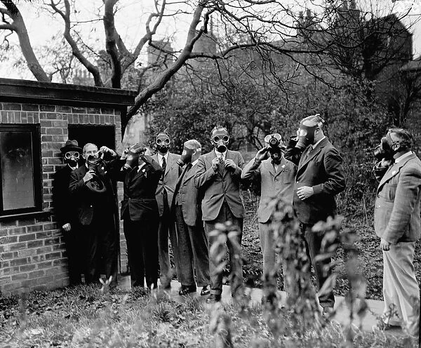 ARP Wardens testing gas masks at gas chamber, Lincoln 7 November 1938