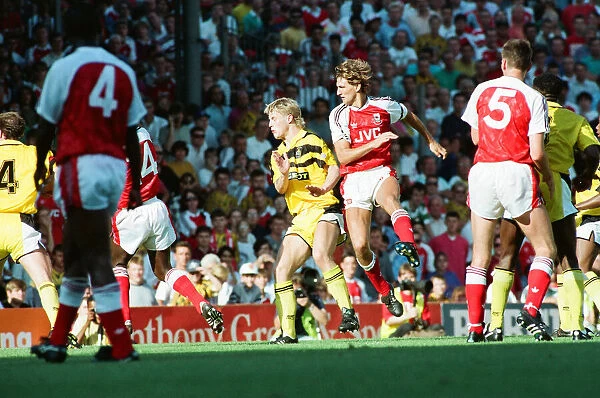 Arsenal 1 v. Coventry 2. Tony Adams heads towards goal. 7th September 1991