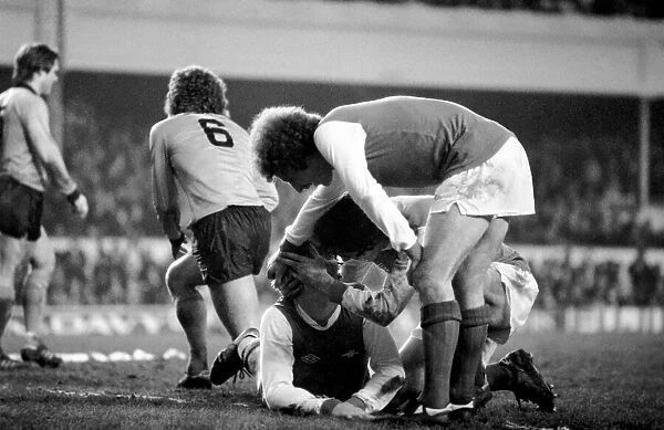 Arsenal 2 v. Derby County 0. Division 1 football January 1980 LF01-05-024