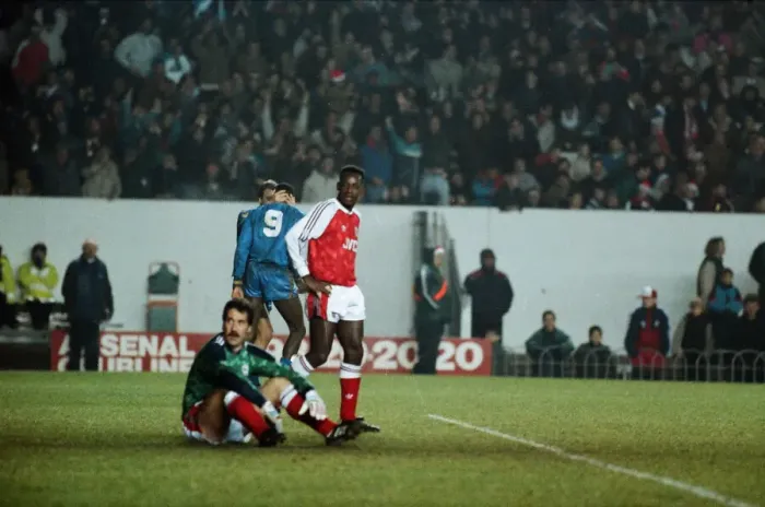 Framed Print : Arsenal 2 v. Wimbledon 2. Wimbledon celebrate a very late goal to draw the game Framed Print : Arsenal 2 v. Wimbledon 2. Wimbledon celebrate a very late goal to draw the game