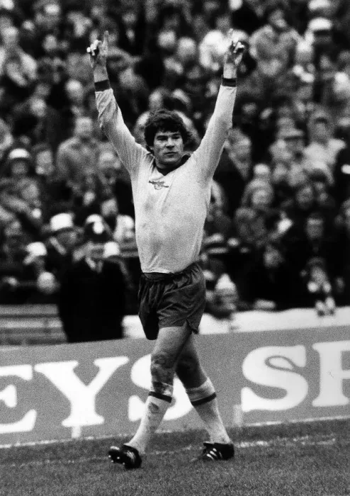 Framed Print : Arsenal footballer Malcolm McDonald celebrates a goal against Leyton Orient in the 1978
