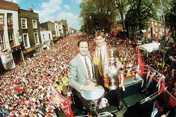 Arsenal manager George Graham and captain Tony Adams show off the League Championship