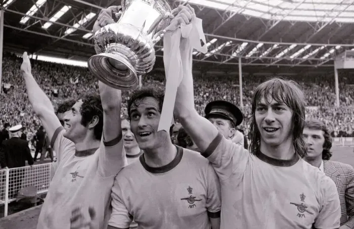 Framed Print : Arsenal team celebrate FA cup final win over Liverpool 1971 as Frank McLintock Framed Print : Arsenal team celebrate FA cup final win over Liverpool 1971 as Frank McLintock