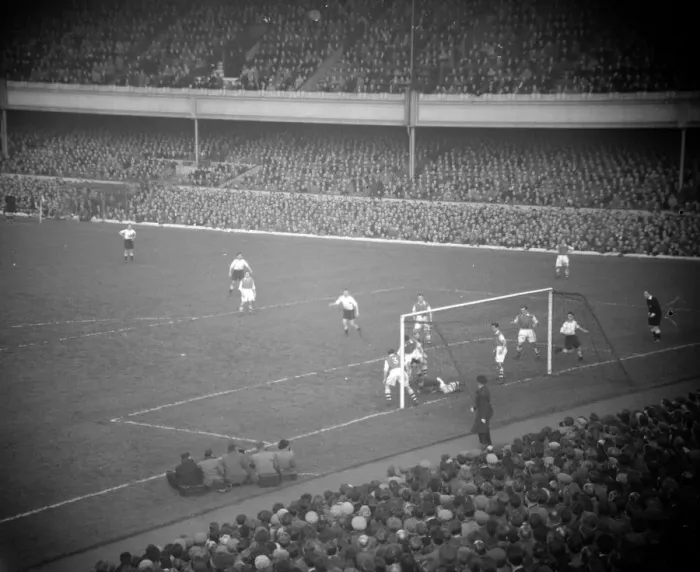 Framed Print : Arsenal v Blackpool December 1953 General Scene around the Blackpool goal mouth