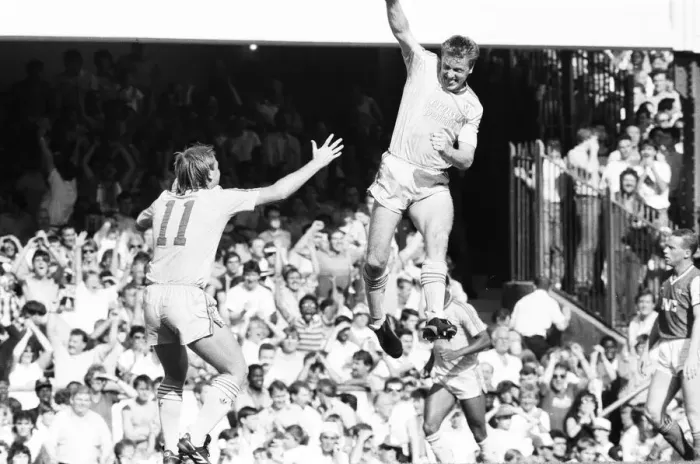 Framed Print : Arsenal v Liverpool Division One Football 15th August 1987 Steve Nicol celebrates Framed Print : Arsenal v Liverpool Division One Football 15th August 1987 Steve Nicol celebrates