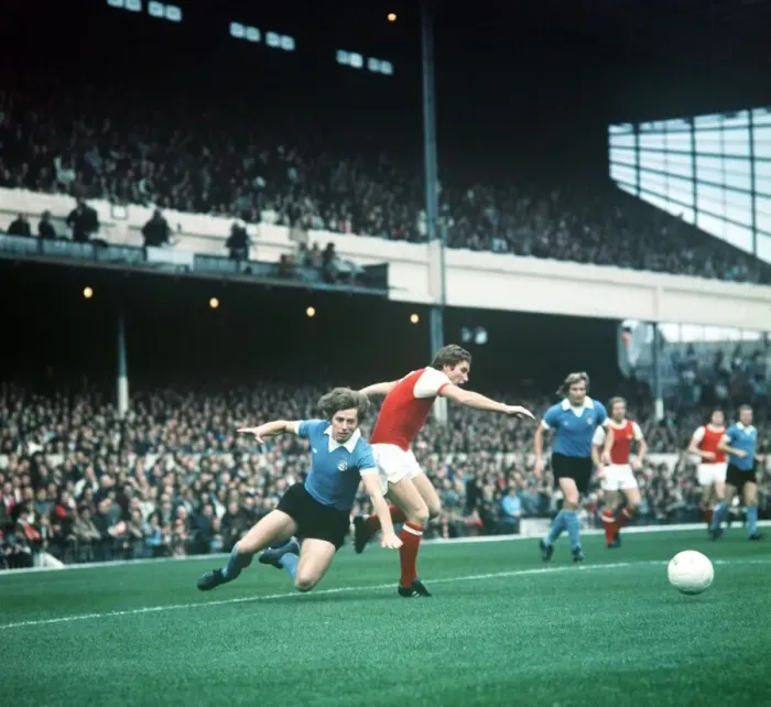 Framed Print : Arsenal v Manchester City football league match at Highbury Alan Ball in action for
