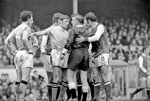Arsenal v. Manchester City. Tony Book City caption appeals against George Booking