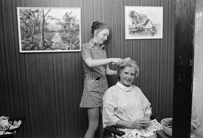 Framed Print : Art on display at Hairdressing Salon, Middlesbrough, Circa 1973 Framed Print : Art on display at Hairdressing Salon, Middlesbrough, Circa 1973