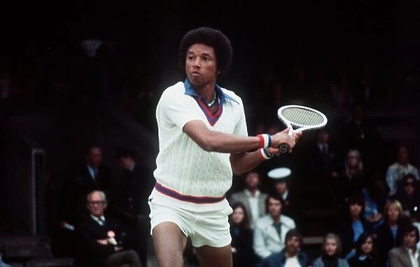 Arthur Ashe competing in the 1975 Wimbledon Tennis Championship